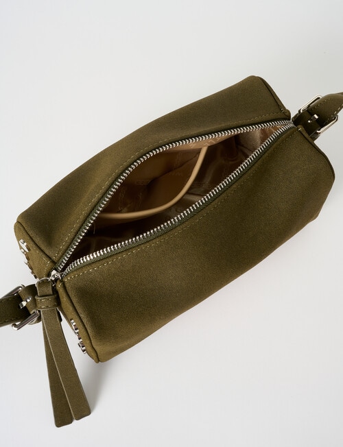 Whistle Accessories Faux Suede Barrel Crossbody Bag, Khaki product photo View 07 L