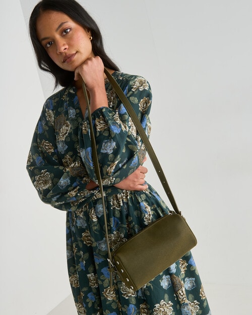 Whistle Accessories Faux Suede Barrel Crossbody Bag, Khaki product photo View 08 L