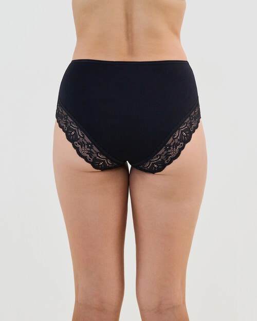 Bendon Cotton And Lace Full Brief, Black, S-2XL product photo View 02 L