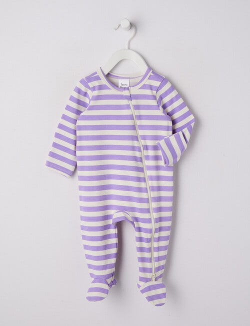 Teeny Weeny Sleep Stripe Stretch Cotton Sleepsuit, Meta Mauve product photo