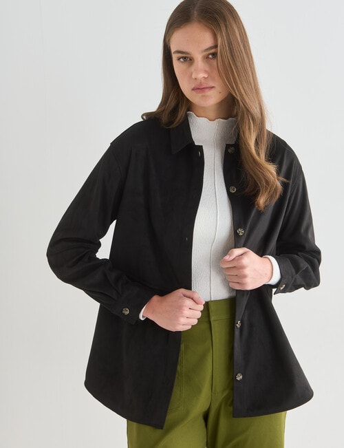 Mineral Chauncey Suedette Shacket, Black product photo