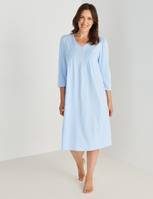 Ruby & Bloom Spot Cotton V-Neck 3/4 Sleeve Nightie, Blue, 10-26 product photo View 03 L