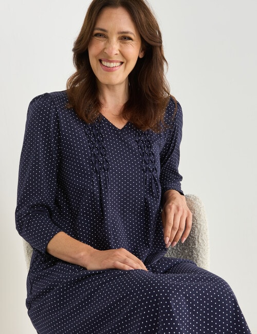 Ruby & Bloom Spot Cotton V-Neck 3/4 Sleeve Nightie, Navy, 10-20 product photo
