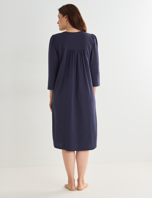 Ruby & Bloom Spot Cotton V-Neck 3/4 Sleeve Nightie, Navy, 10-20 product photo View 02 L