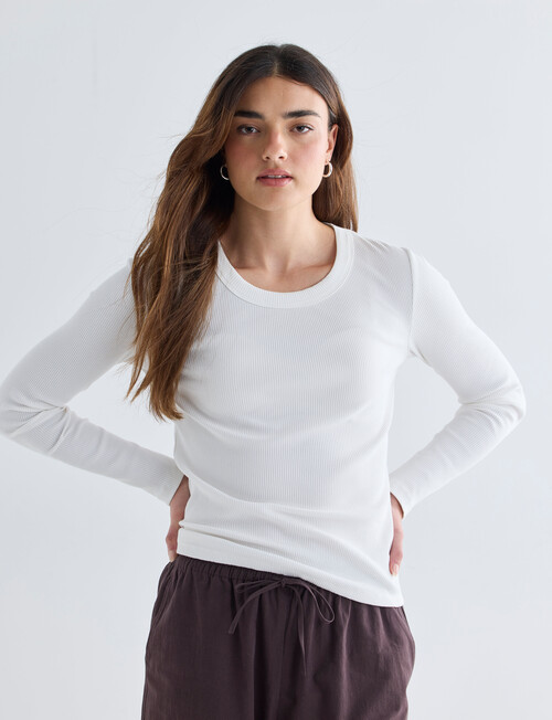 Mineral Hazel Rib Crew Long Sleeve, Ivory product photo