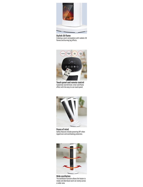 Sheffield Ceramic Tower Heater with Flame, White, PLA1945 product photo View 05 L