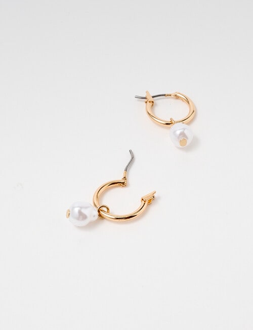 Earsense Pearl Drop Click Hoop, Gold Tone product photo View 02 L