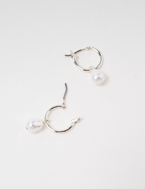 Earsense Pearl Drop Click Hoop, Silver Tone product photo View 02 L