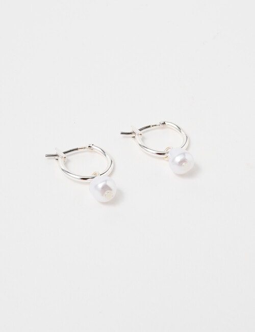 Earsense Pearl Drop Click Hoop, Silver Tone product photo View 03 L