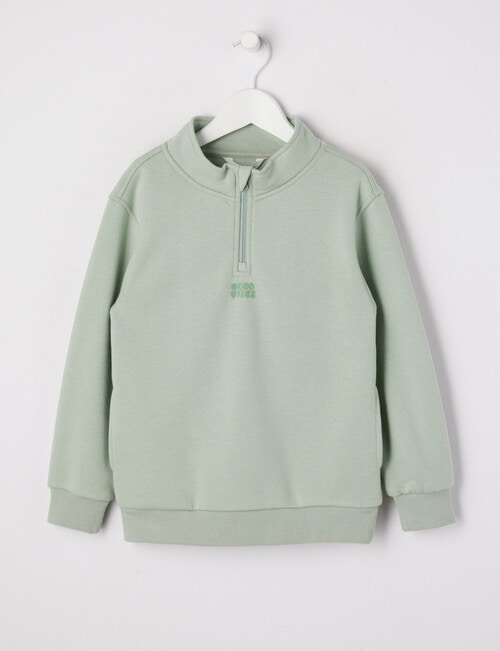 Mac & Ellie Good Vibes 1/4 Zip Sweatshirt, Mint product photo