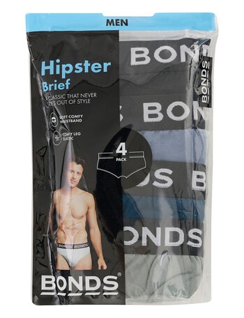 Bonds Hipster Brief, 4-Pack, Steel Away, Seal Rocks, Jeanious & Nu Black product photo