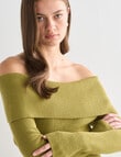 Mineral Percey Off Shoulder Sweater, Light Olive product photo