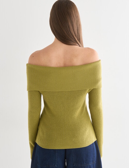 Mineral Percey Off Shoulder Sweater, Light Olive product photo View 02 L