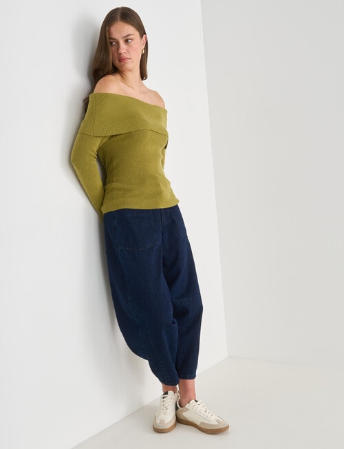 Mineral Percey Off Shoulder Sweater, Light Olive product photo View 03 L