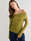 Mineral Percey Off Shoulder Sweater, Light Olive product photo View 05 S