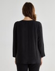 Ella J Button Through 3/4 Sleeve Top, Black product photo View 02 S