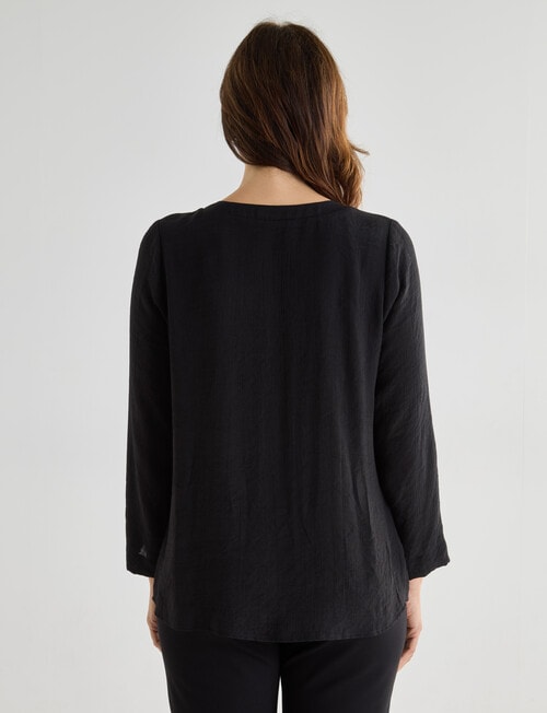 Ella J Button Through 3/4 Sleeve Top, Black product photo View 02 L
