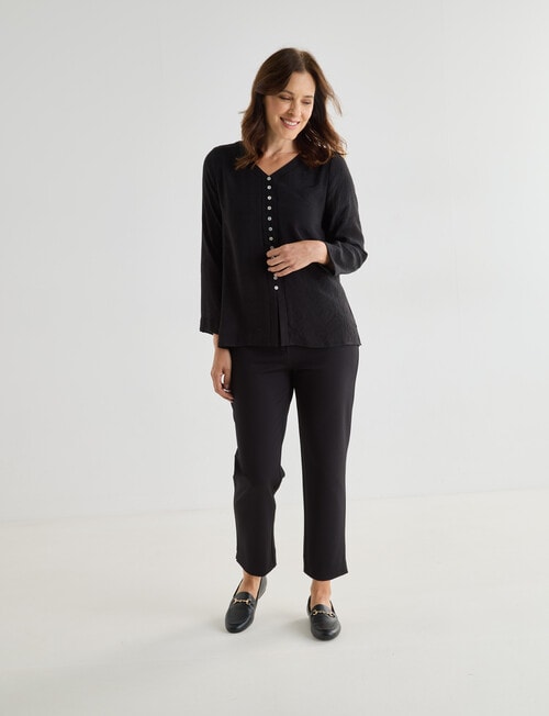 Ella J Button Through 3/4 Sleeve Top, Black product photo View 03 L