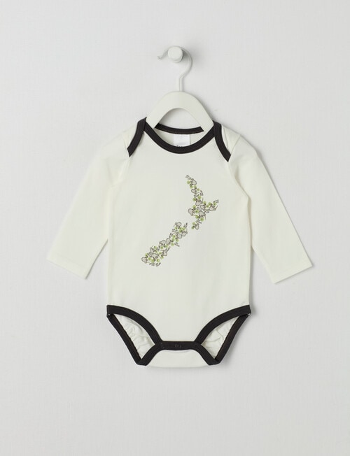 Teeny Weeny Play Time Kiwiana Kiwifruit Long-Sleeve Bodysuit, White product photo