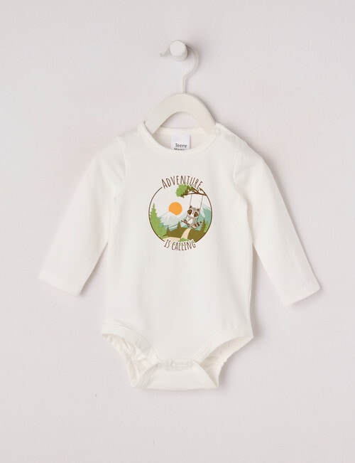 Teeny Weeny Slogan Adventure Awaits Long-Sleeve Bodysuit, White product photo