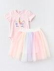 Teeny Weeny All Dressed Up Party Dress & Bodysuit, 2-Piece Set, Rainbow & Powder Pink product photo