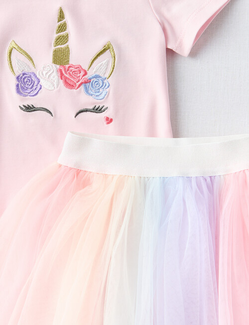 Teeny Weeny All Dressed Up Party Dress & Bodysuit, 2-Piece Set, Rainbow & Powder Pink product photo View 02 L