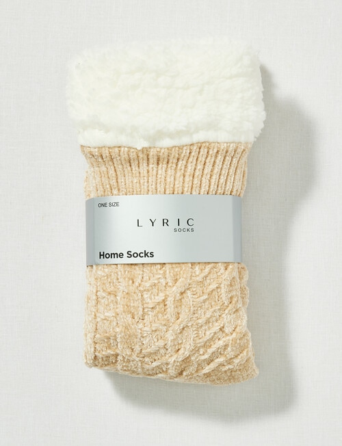 Lyric Sherpa Lined Chenile Socks, 1-Pack, Natural product photo View 02 L