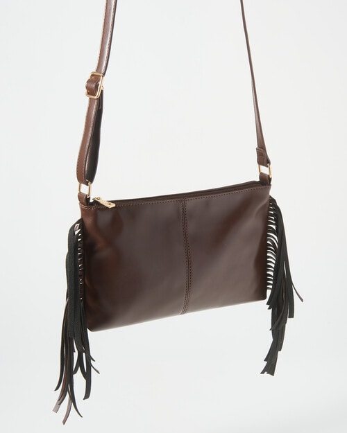 Whistle Accessories Fringe Crossbody Bag, Chocolate Brown product photo View 04 L