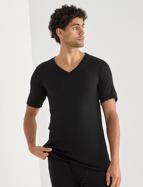 Superfit Merino Bamboo Short Sleeve V Neck Tee, Black product photo
