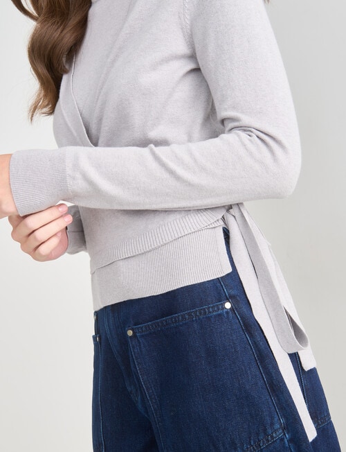 Mineral Edgar Layered Wrap Cardigan, Silver product photo View 04 L