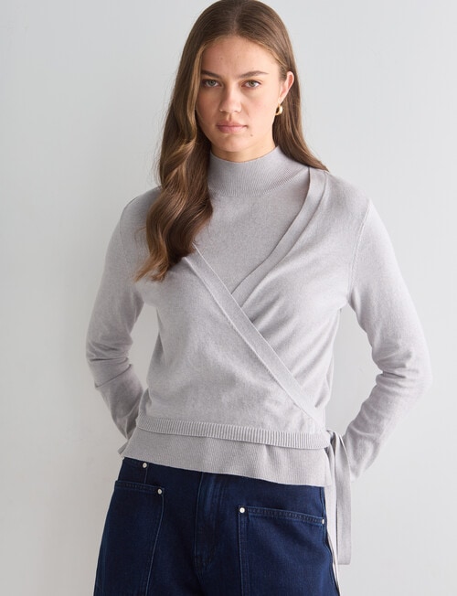 Mineral Edgar Layered Wrap Cardigan, Silver product photo View 05 L