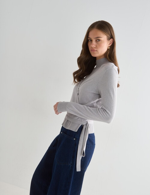 Mineral Edgar Layered Wrap Cardigan, Silver product photo View 07 L