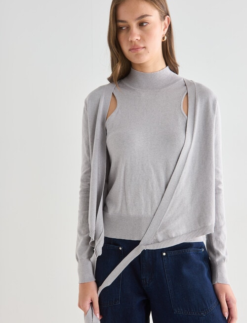 Mineral Edgar Layered Wrap Cardigan, Silver product photo View 08 L