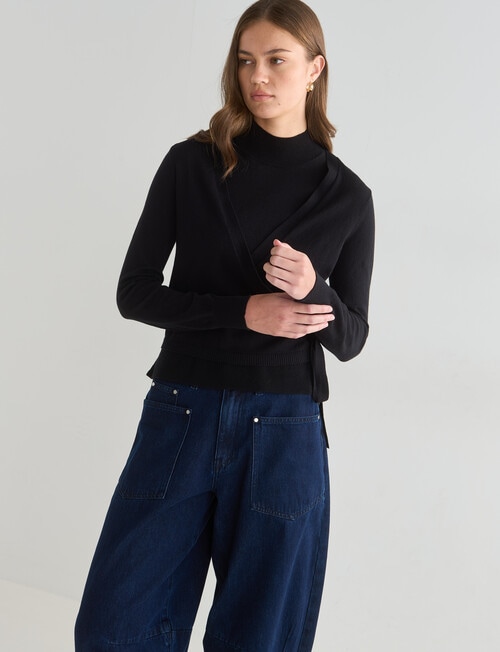 Mineral Edgar Layered Wrap Cardigan, Black product photo View 05 L