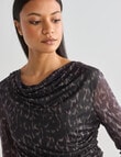 Whistle Animal Print Long Sleeve Mesh Midi Dress, Black product photo View 04 S