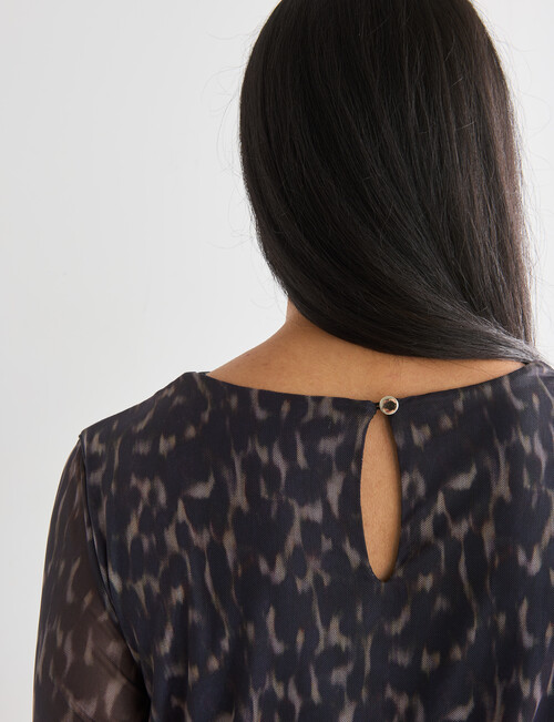 Whistle Animal Print Long Sleeve Mesh Midi Dress, Black product photo View 06 L