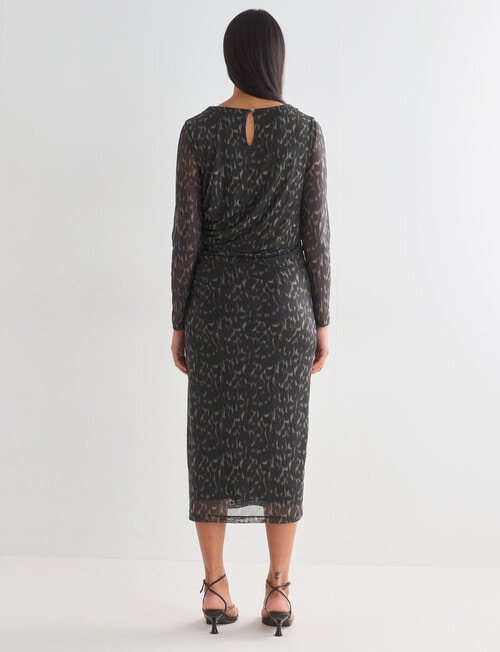 Whistle Animal Print Long Sleeve Mesh Midi Dress, Black product photo View 02 L