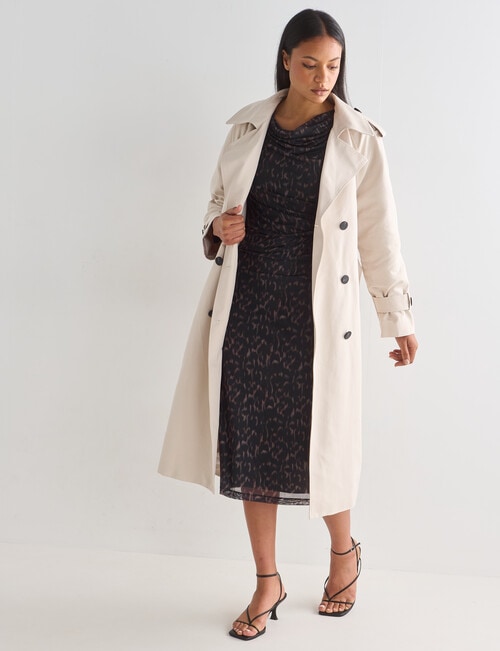 Whistle Animal Print Long Sleeve Mesh Midi Dress, Black product photo View 03 L