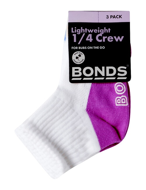 Bonds Logo Lights Quarter Crew Socks, 3-Pack, Pink product photo View 02 L