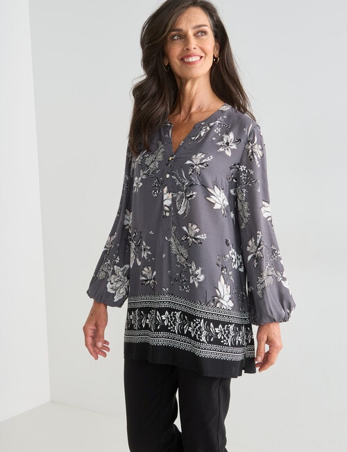 Ella J Border Print Top, Black & Bone product photo View 05 L