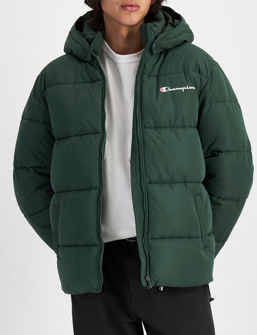 Champion Rochester Puffer Jacket, Dark Green Mens Clearance