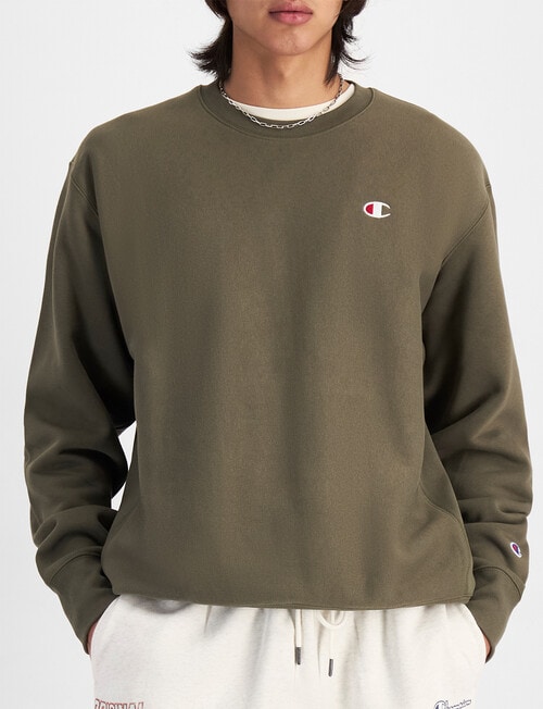 Champion Reverse Weave C logo Crew Sweater, Cargo Olive product photo