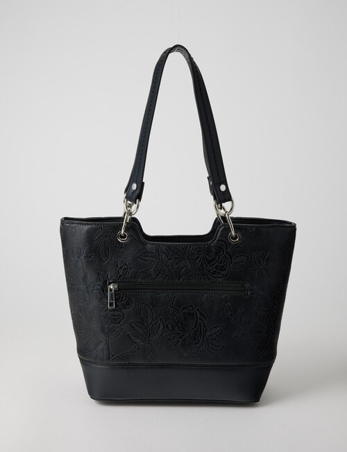 Pronta Moda Floral Embossed Tote Bag, Black product photo View 02 L