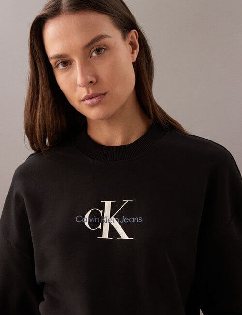 Calvin Klein Textured Monologo Crewneck Sweatshirt, Black product photo