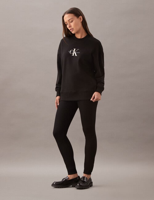 Calvin Klein Textured Monologo Crewneck Sweatshirt, Black product photo View 03 L