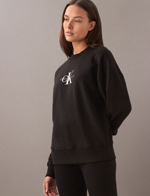 Calvin Klein Textured Monologo Crewneck Sweatshirt, Black product photo View 04 L