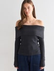 Mineral Percey Off Shoulder Sweater, Charcoal Marle product photo View 05 S