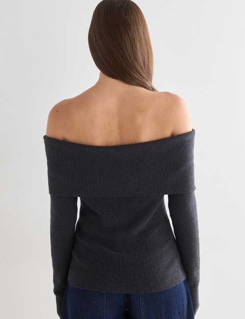Mineral Percey Off Shoulder Sweater, Charcoal Marle product photo View 02 L