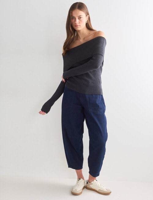 Mineral Percey Off Shoulder Sweater, Charcoal Marle product photo View 03 L