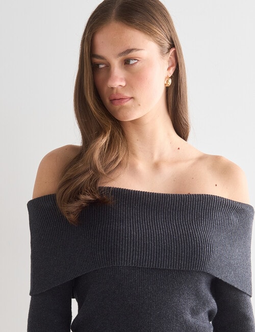 Mineral Percey Off Shoulder Sweater, Charcoal Marle product photo View 04 L
